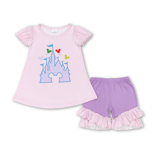 Pink castle top lavender shorts girls clothing