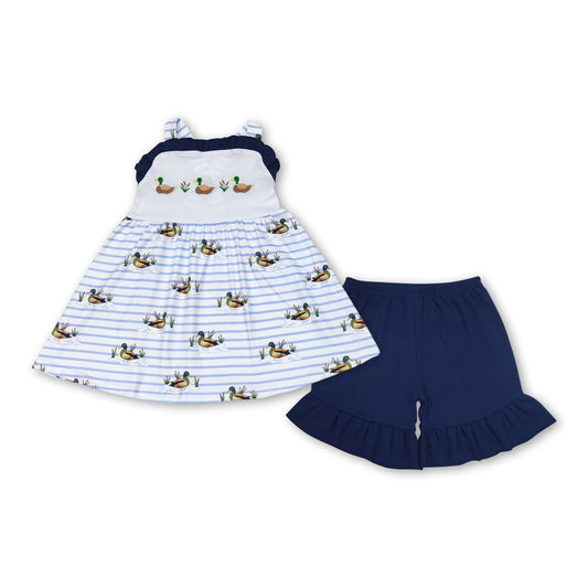Duck stripe tunic navy shorts girls summer outfits