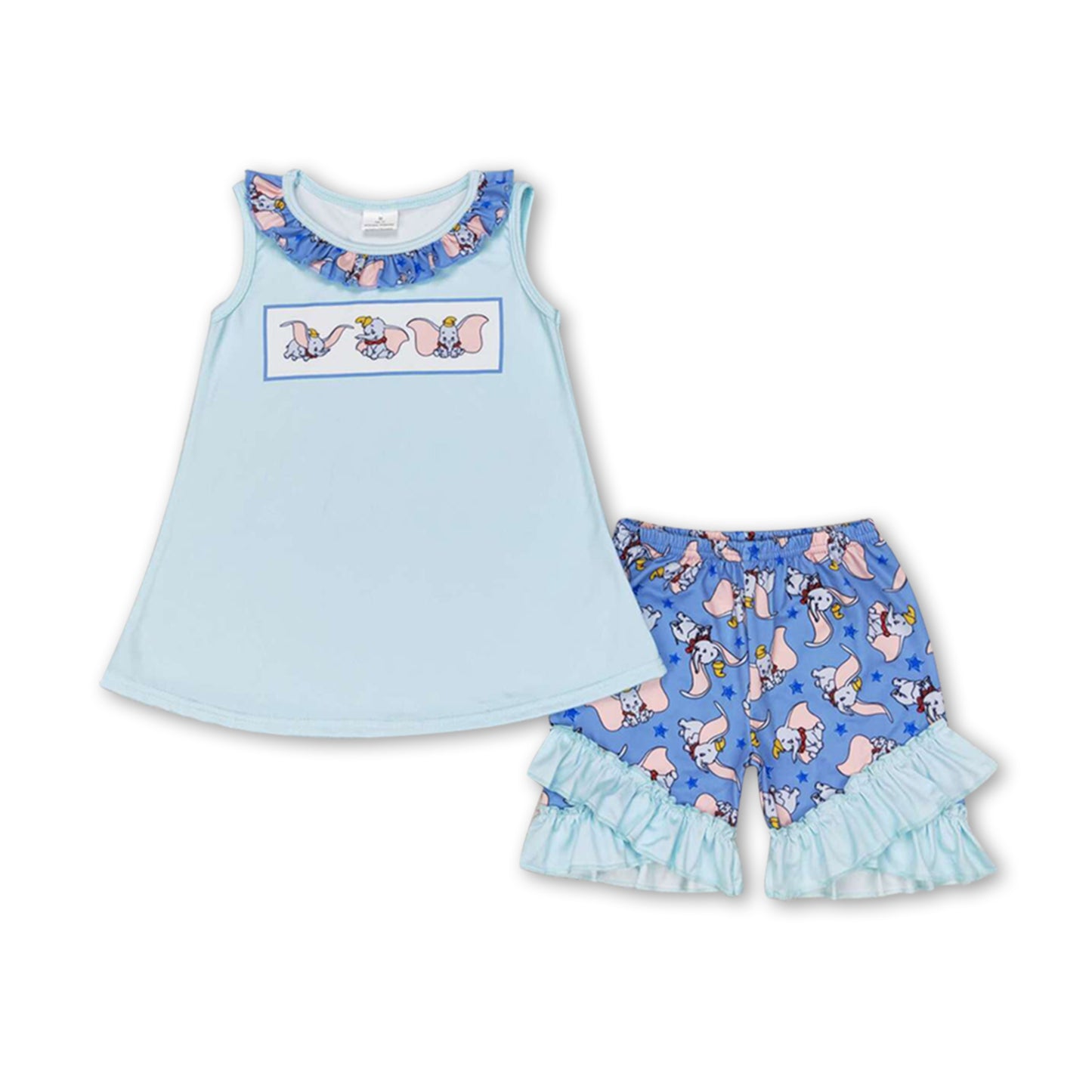 Sleeveless elephant tunic shorts girls summer clothing