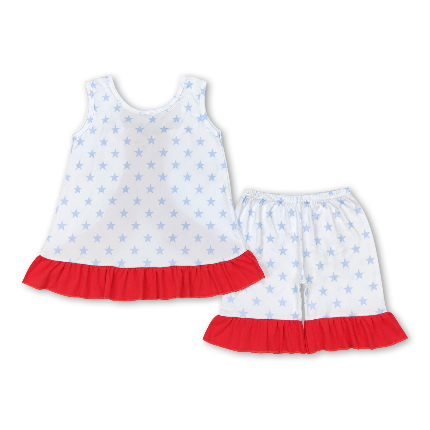 Sleeveless stars ruffle top shorts girls 4th of july clothes