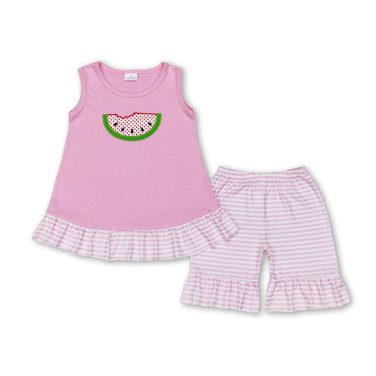 Sleeveless pink watermelon girls summer clothes