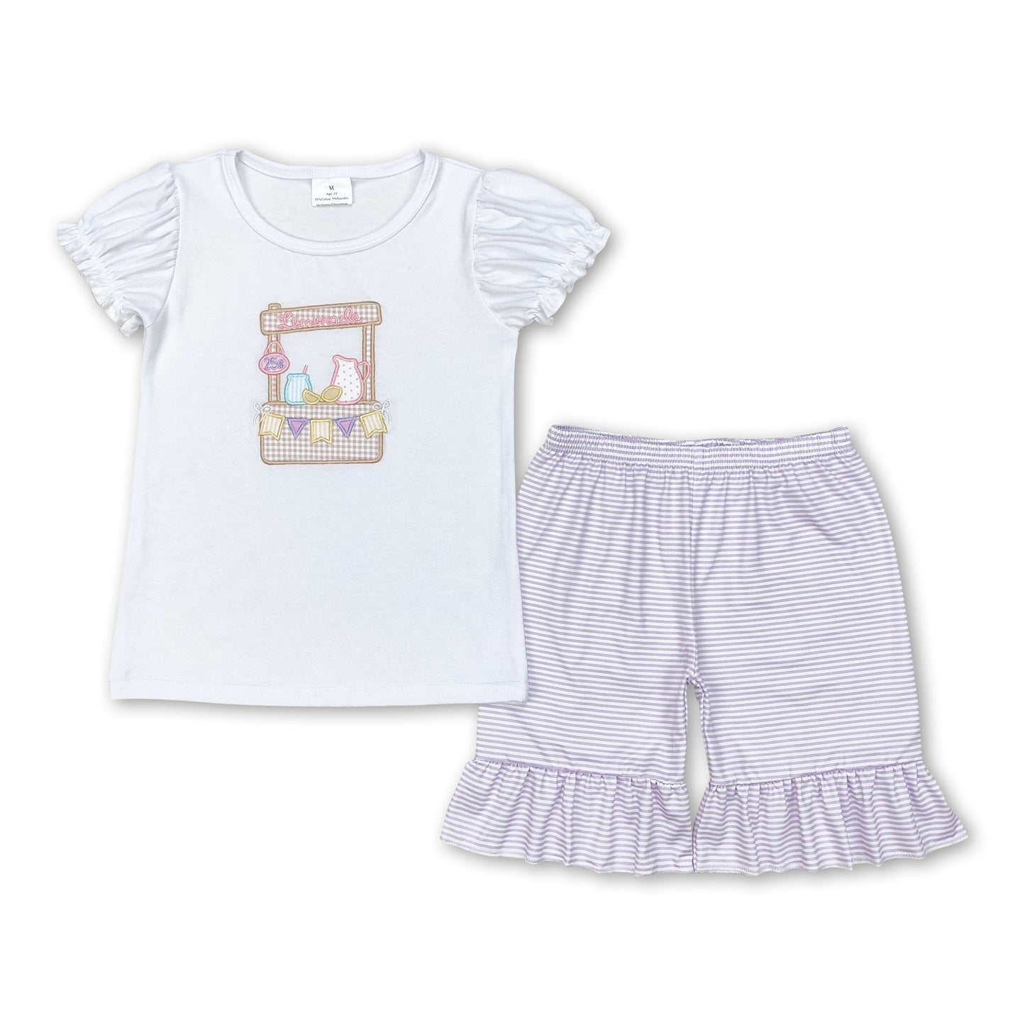 Lemon top lavender stripe shorts girls summer clothes