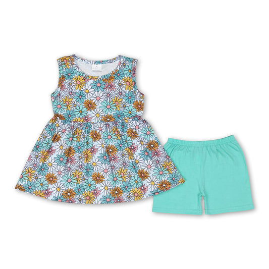 Sleeveless floral peplum shorts girls summer clothes