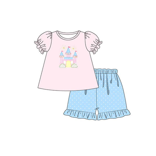 Castle top polka dots shorts princess girls clothes