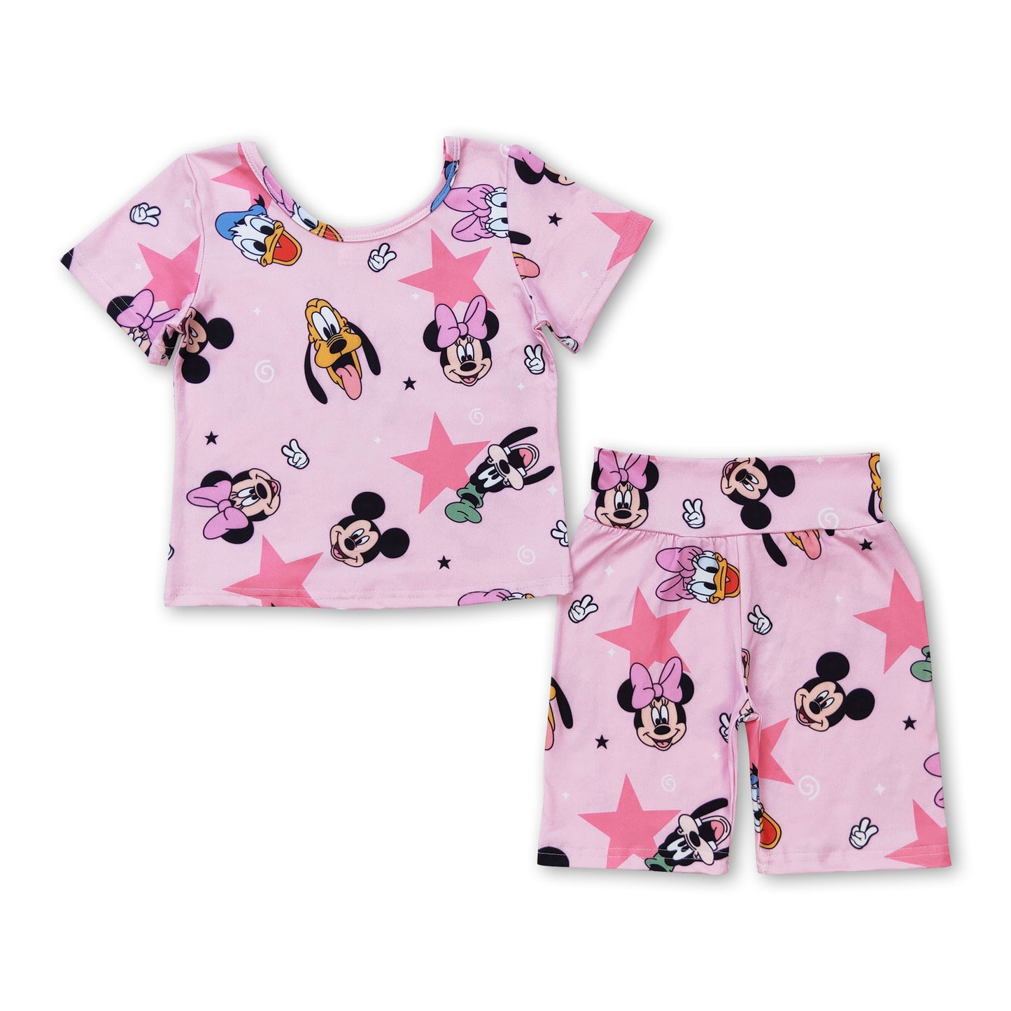 Short sleeves duck mouse star girls clothing set