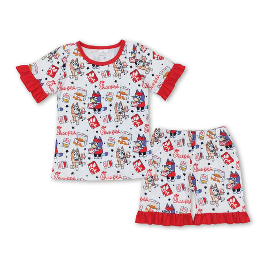 Short sleeves dog fries kids girls summer pajamas