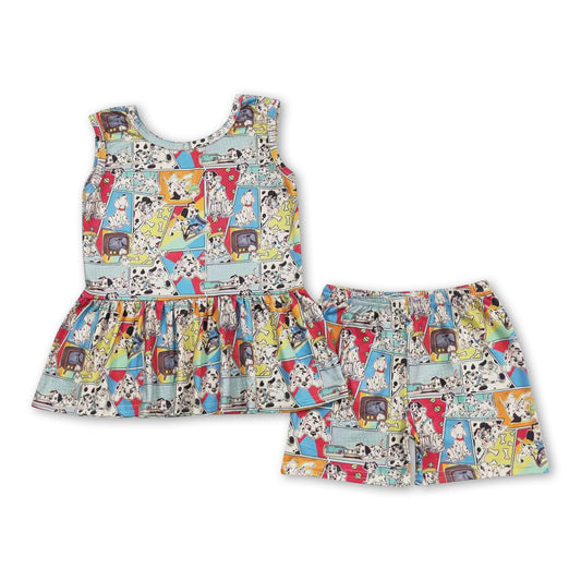 Sleeveless dog peplum shorts kids girls clothing