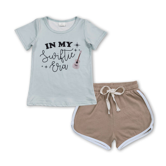 Guitar letters top khaki shorts singer girls clothes