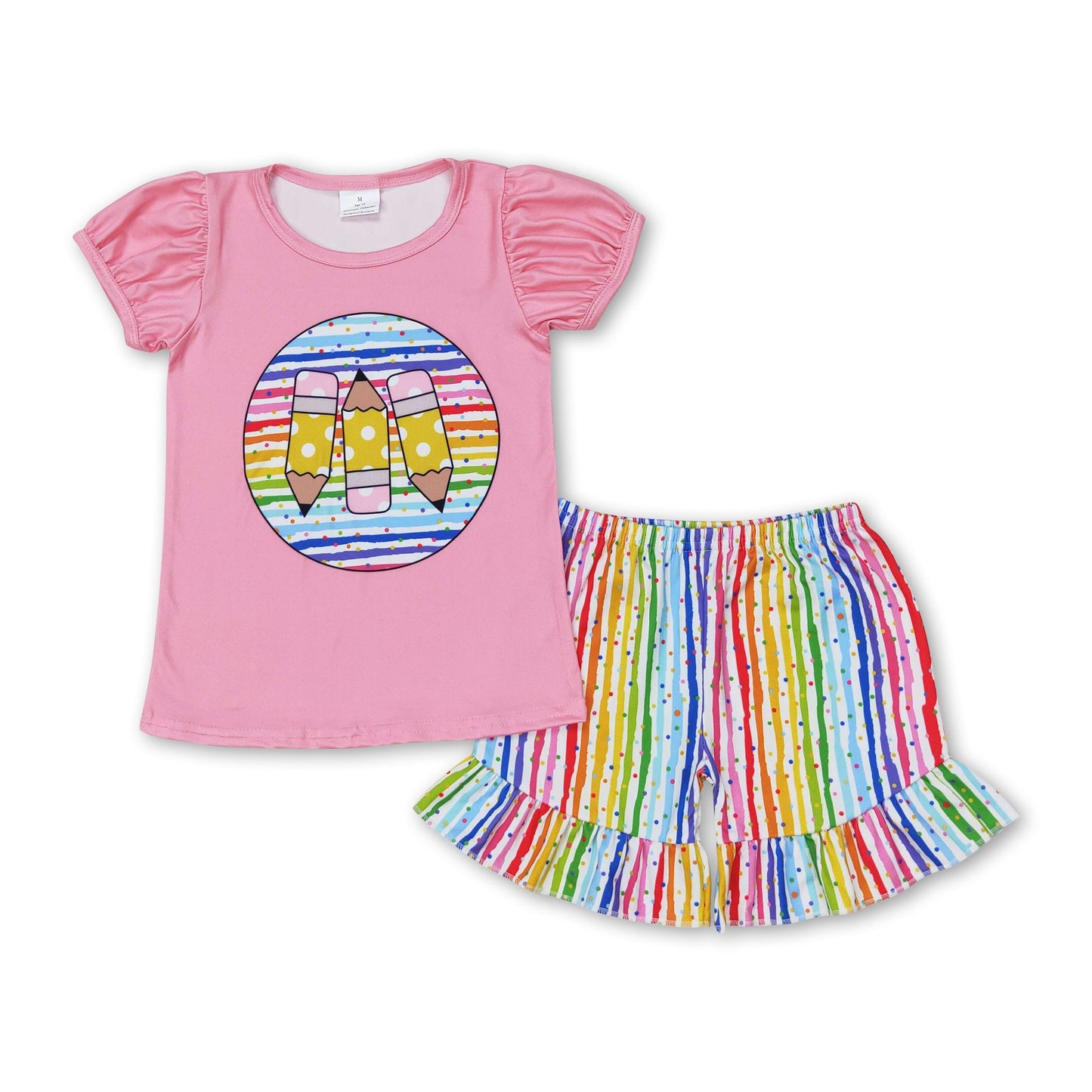 Colorful stripe pencil top shorts girls back to school set