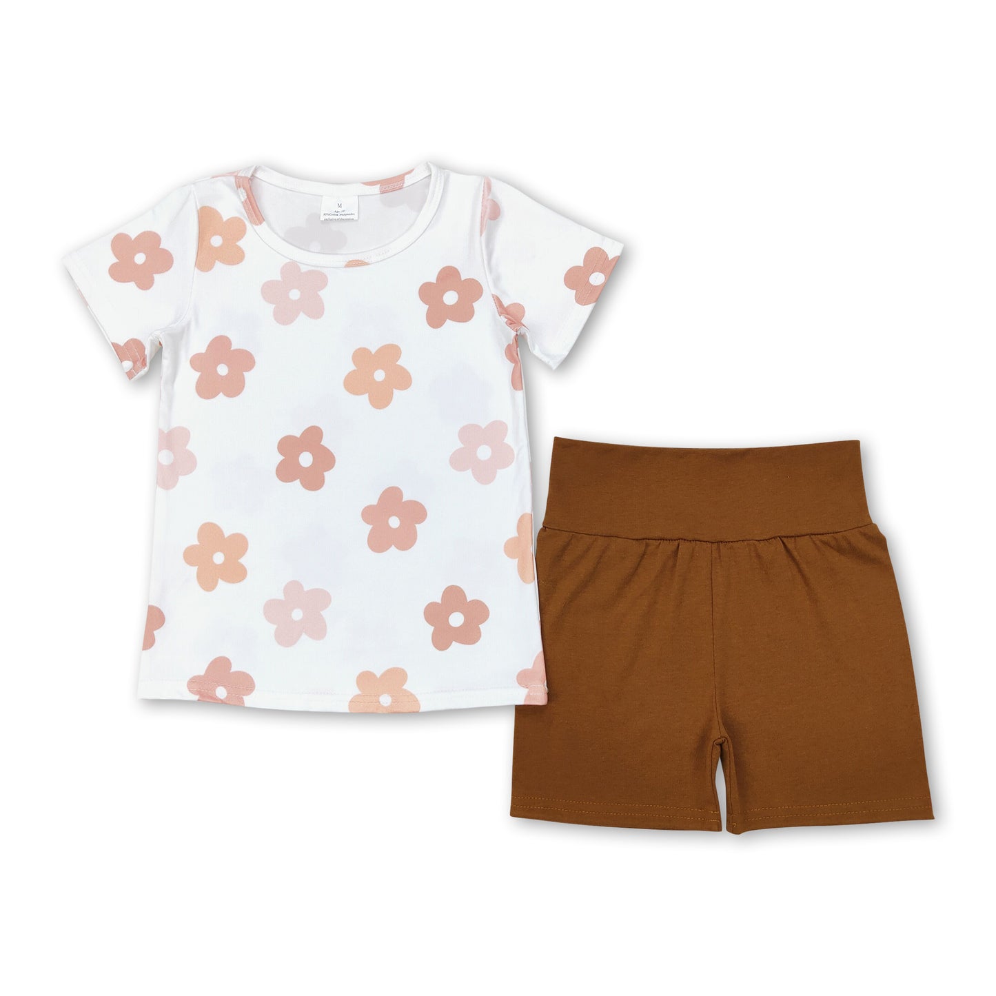 Short sleeves floral top brown shorts girls summer clothes