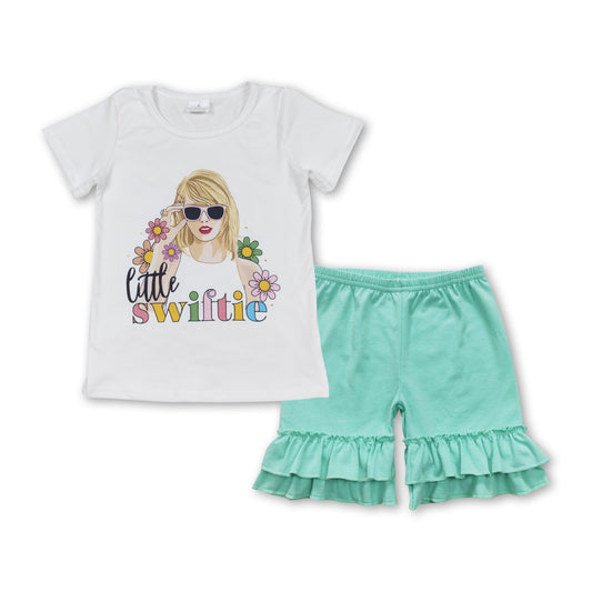 Floral top mint ruffle shorts singer girls clothing