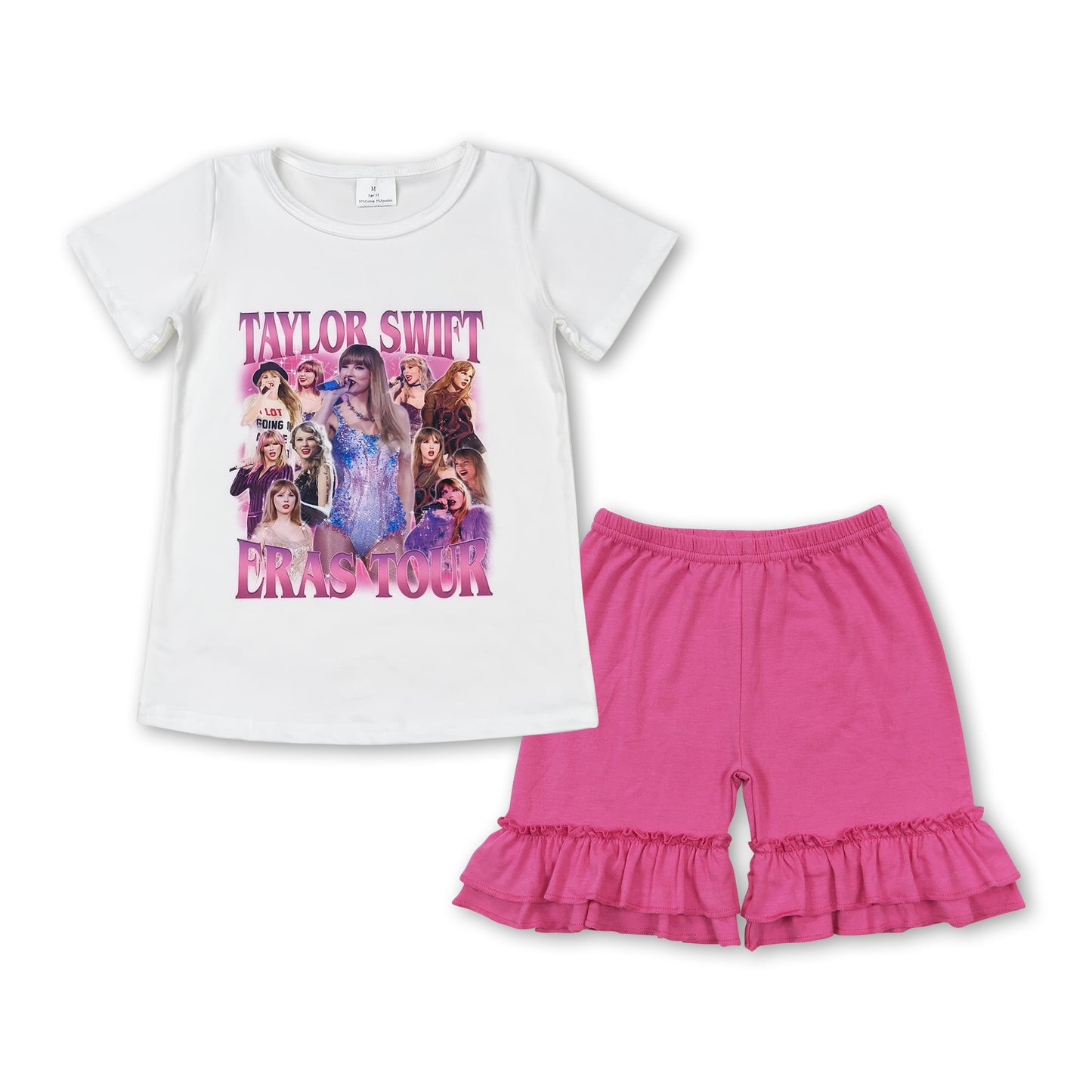 White short sleeves top hot pink shorts singer girls clothes