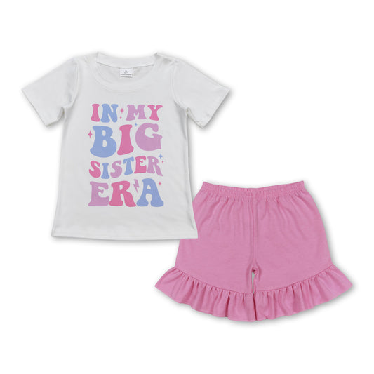 Big sister top pink ruffle cotton shorts singer girls clothing