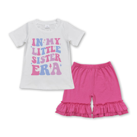 Little sister top hot pink ruffle cotton shorts singer girls set