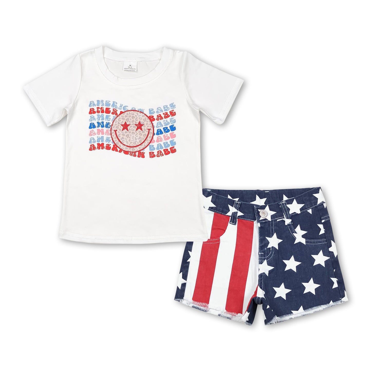 American babe star stripe denim shorts girls 4th of july set