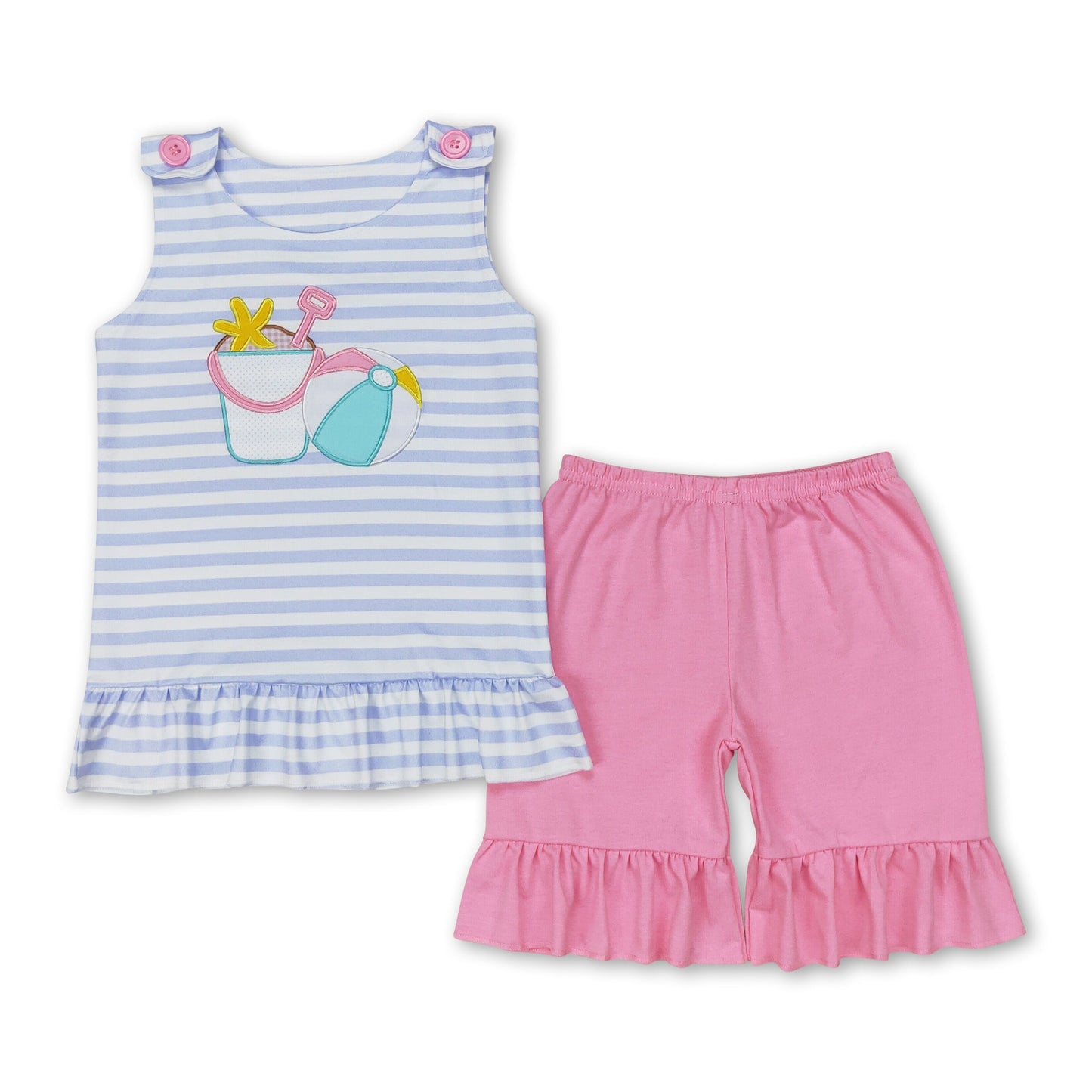 Stripe top ball top pink shorts beach boys summer clothes