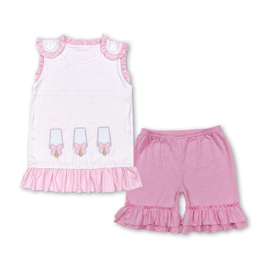 Sleeveless polka dots popsicle embroidery girls summer set