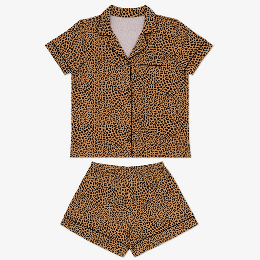 Brown leopard adult women button down pajamas