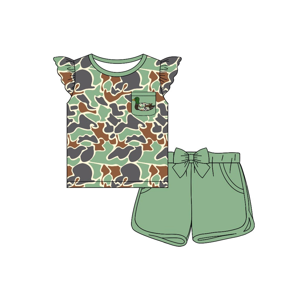 Flutter sleeves mint duck pocket camo top shorts girls clothes