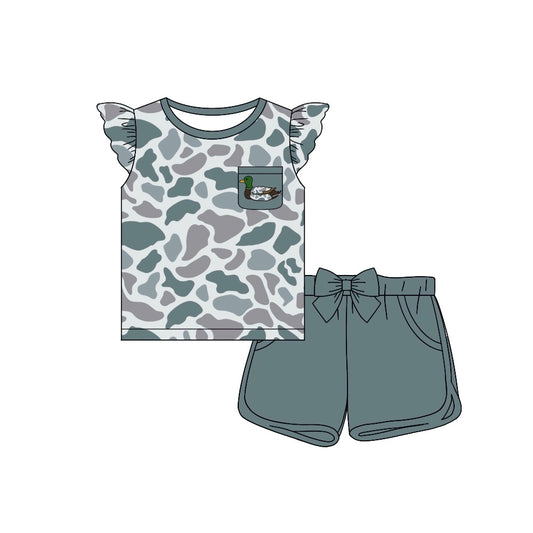 Flutter sleeves duck pocket grey camo girls clothes