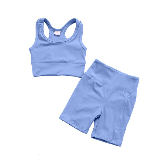 Light blue straps top shorts girls summer yoga clothes