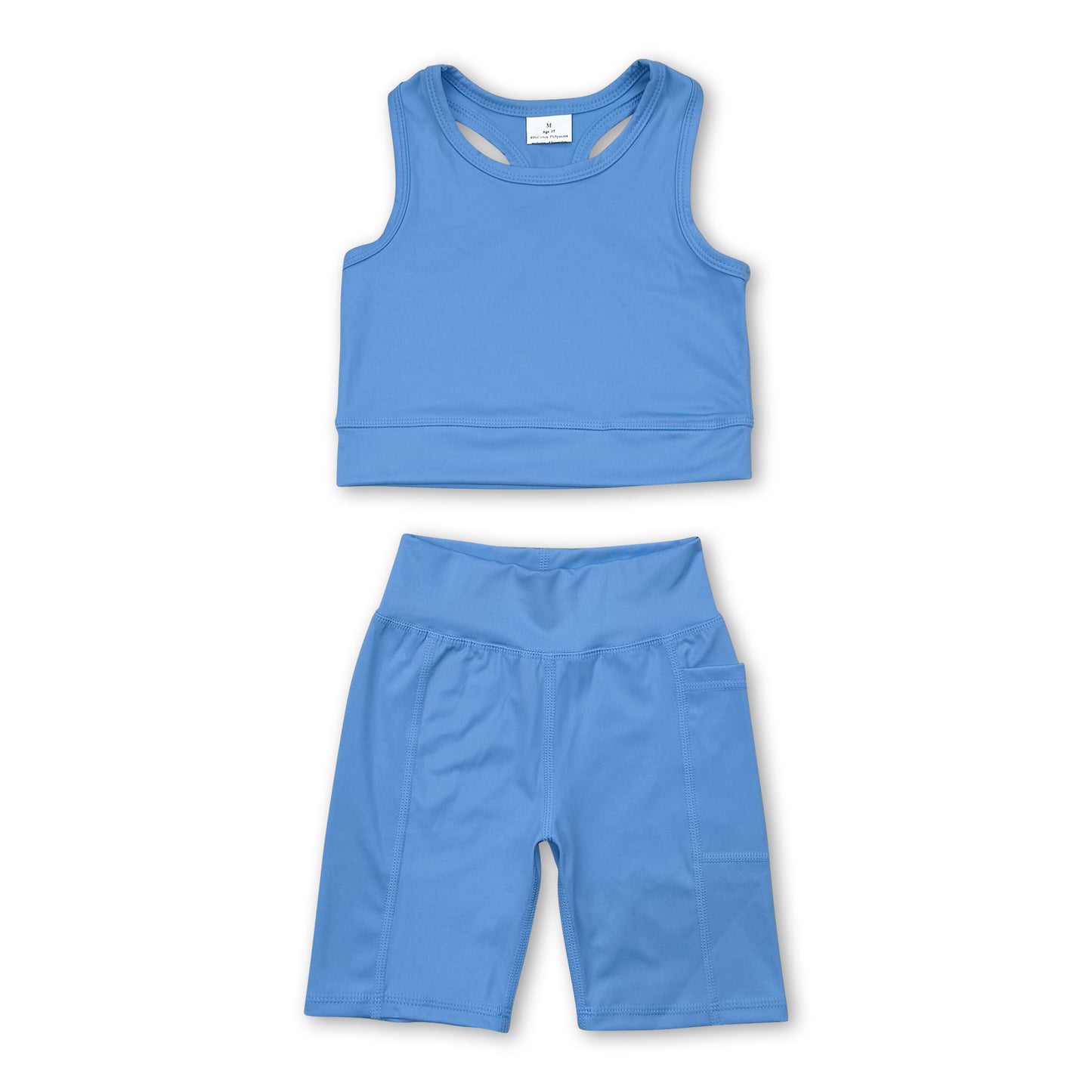 Light blue straps top shorts girls summer yoga clothes