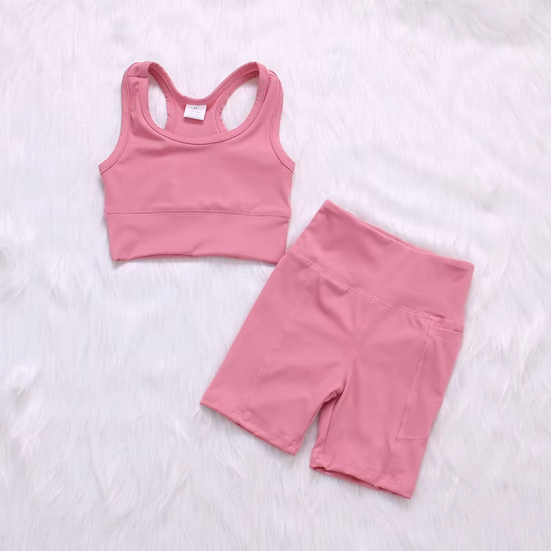 Pink straps top shorts girls summer yoga clothes