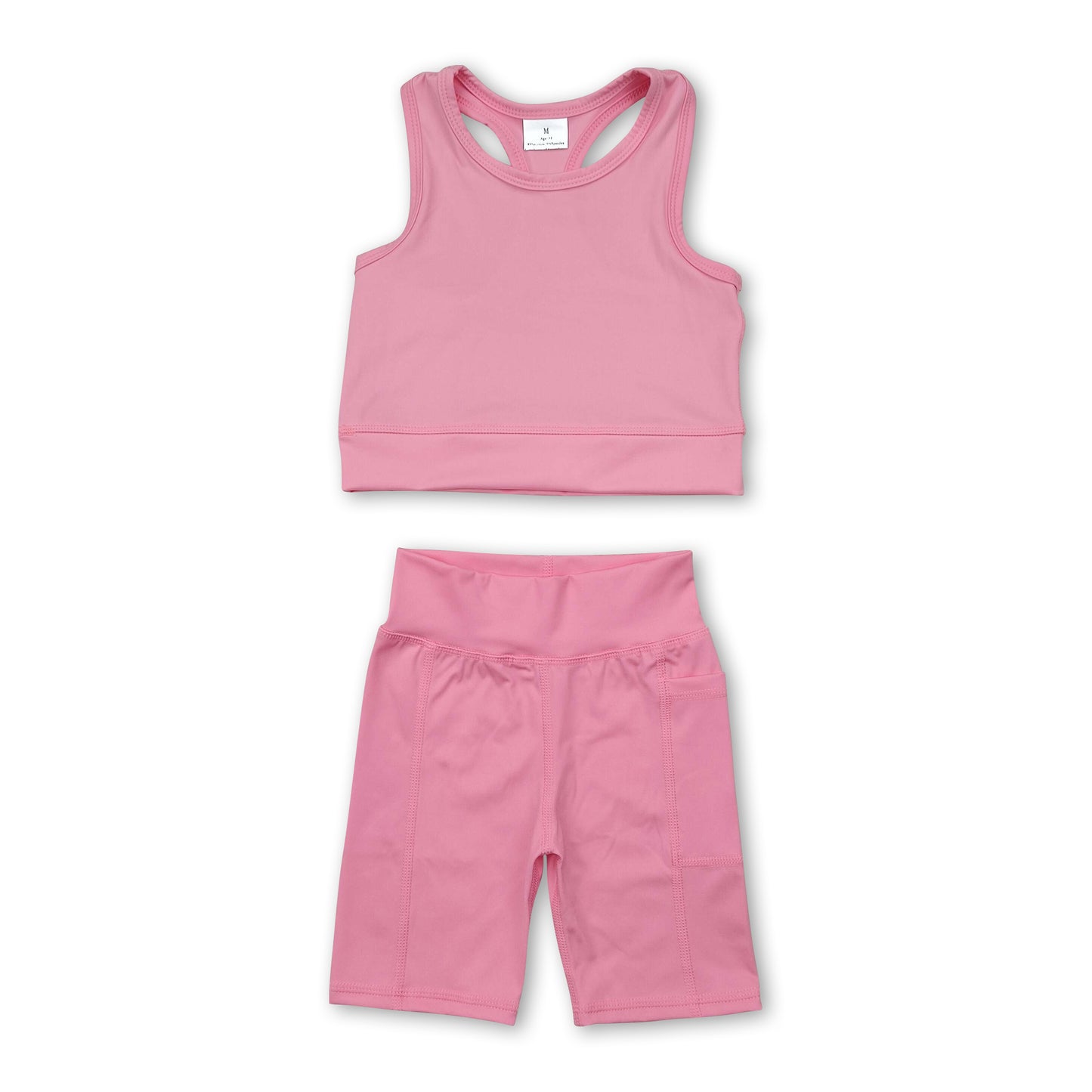 Pink straps top shorts girls summer yoga clothes