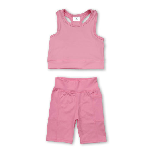 Pink straps top shorts girls summer yoga clothes