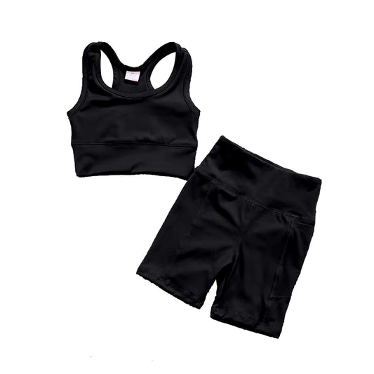 Black straps top shorts girls summer yoga clothes