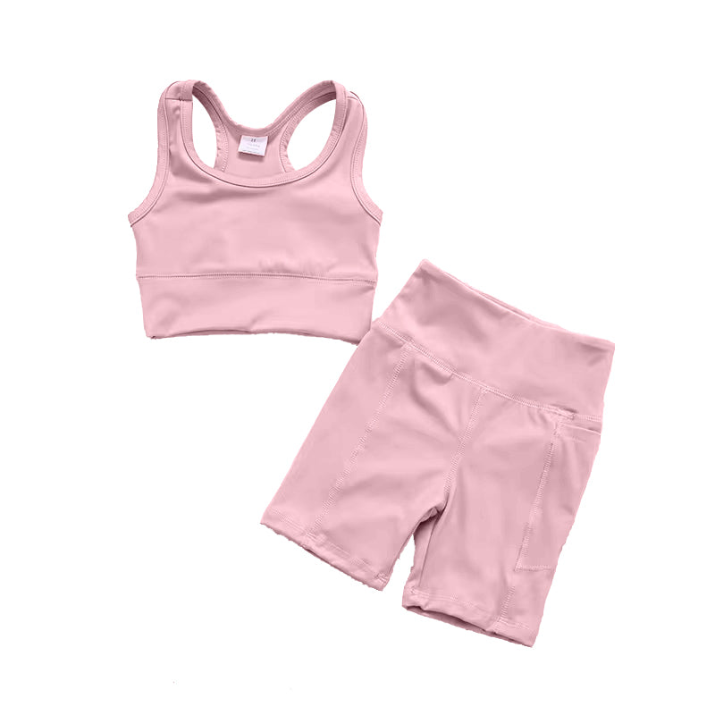 Light pink straps top shorts girls summer yoga clothes