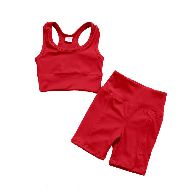 Red straps top shorts girls summer yoga clothes