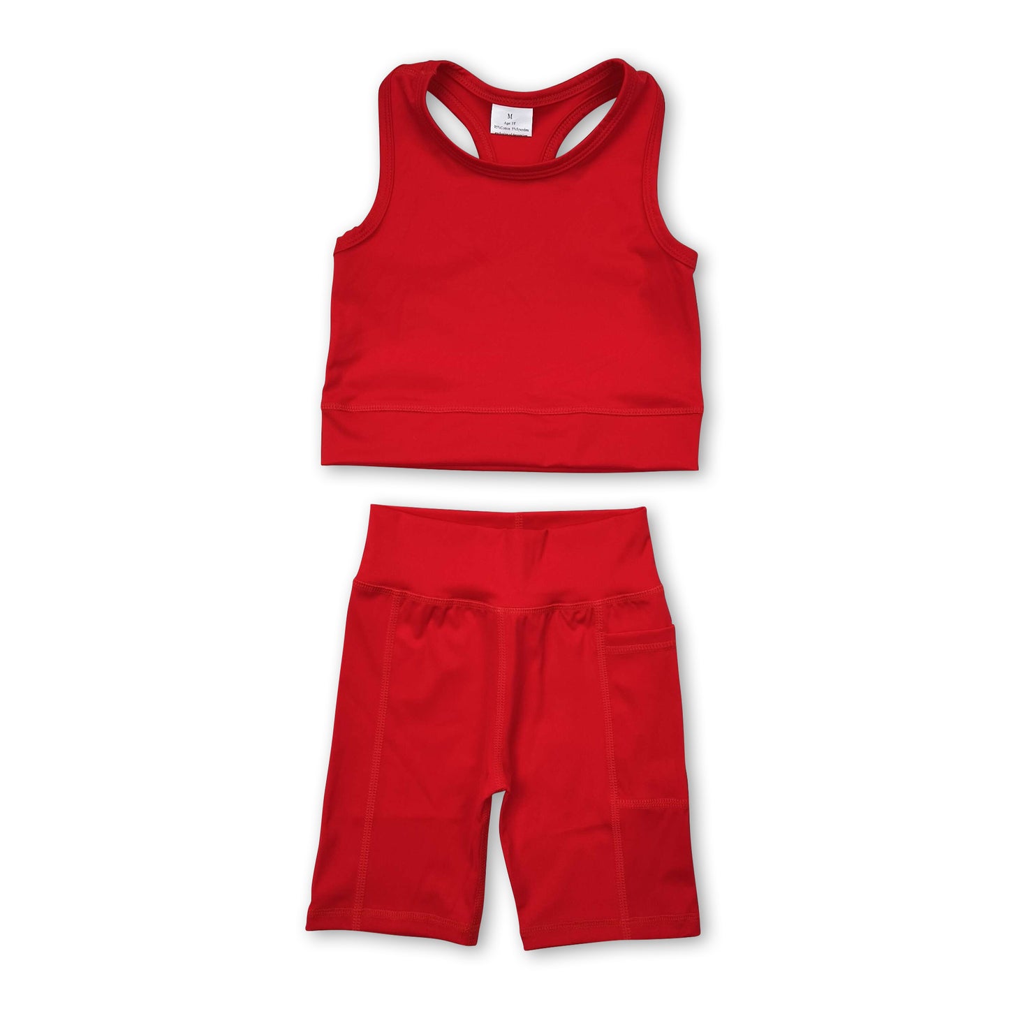 Red straps top shorts girls summer yoga clothes