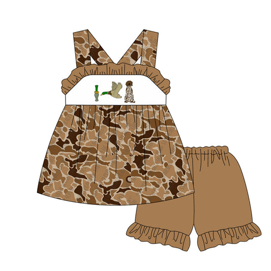 Straps duck call camo dog tunic ruffle shorts girls clothes