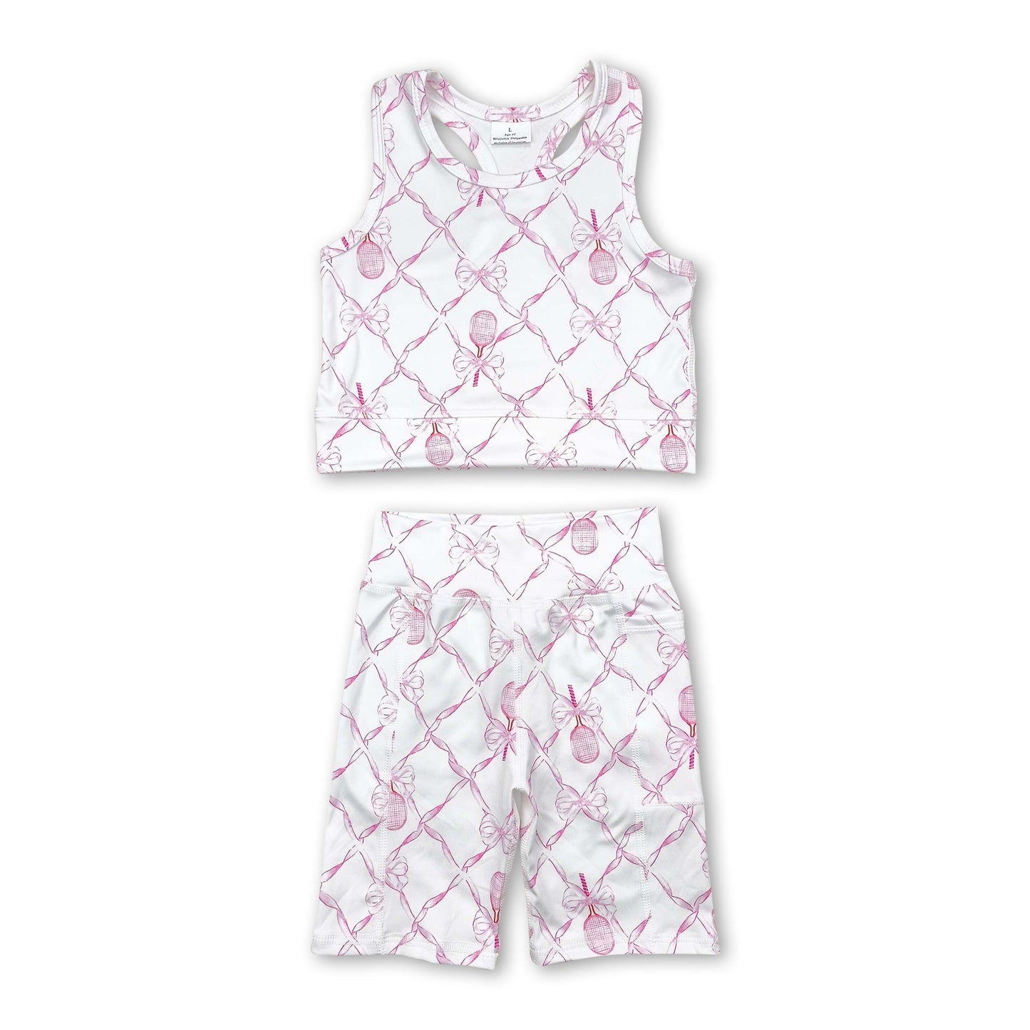 Straps pink bow floral top shorts girls yoga clothes