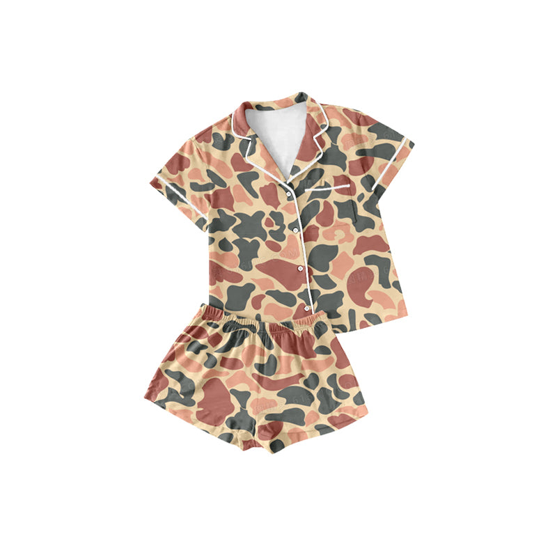 Multi color camo kids girls button down pajamas