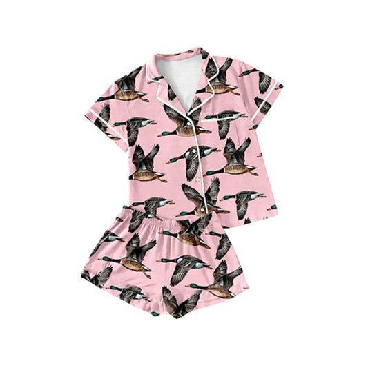 Pink duck kids girls button down pajamas