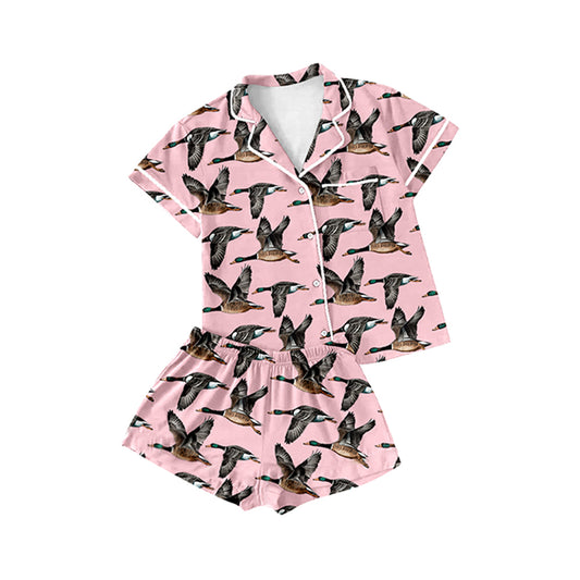 Pink duck adult women button down pajamas