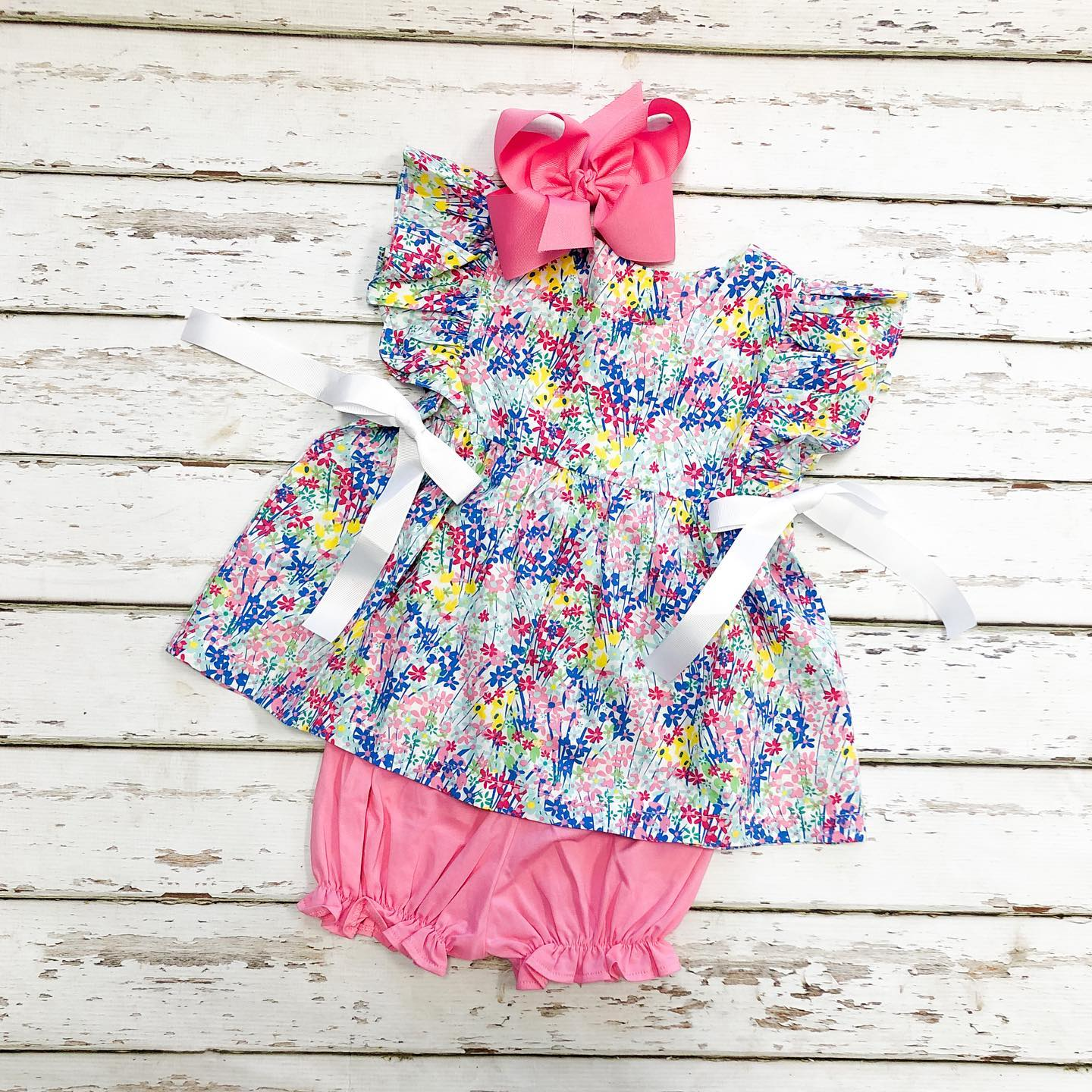 Floral flutter sleeves tunic pink shorts girls clothes