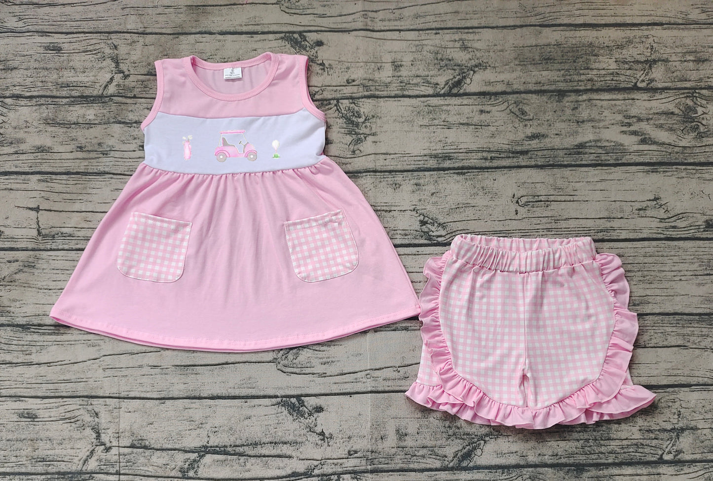 Pink sleeveless golf pocket tunic shorts girls clothing