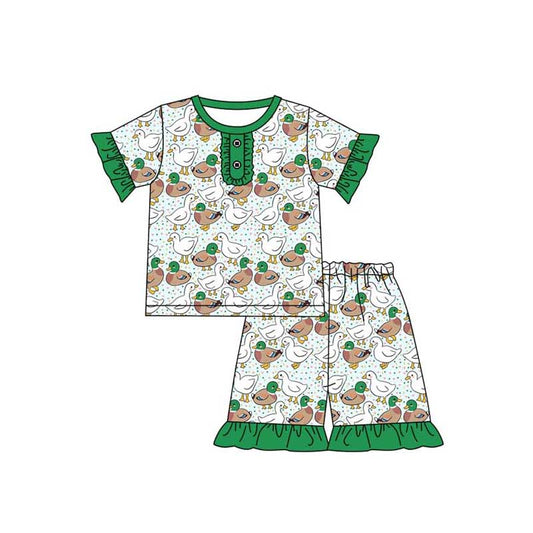 Green short sleeves duck kids girls pajamas