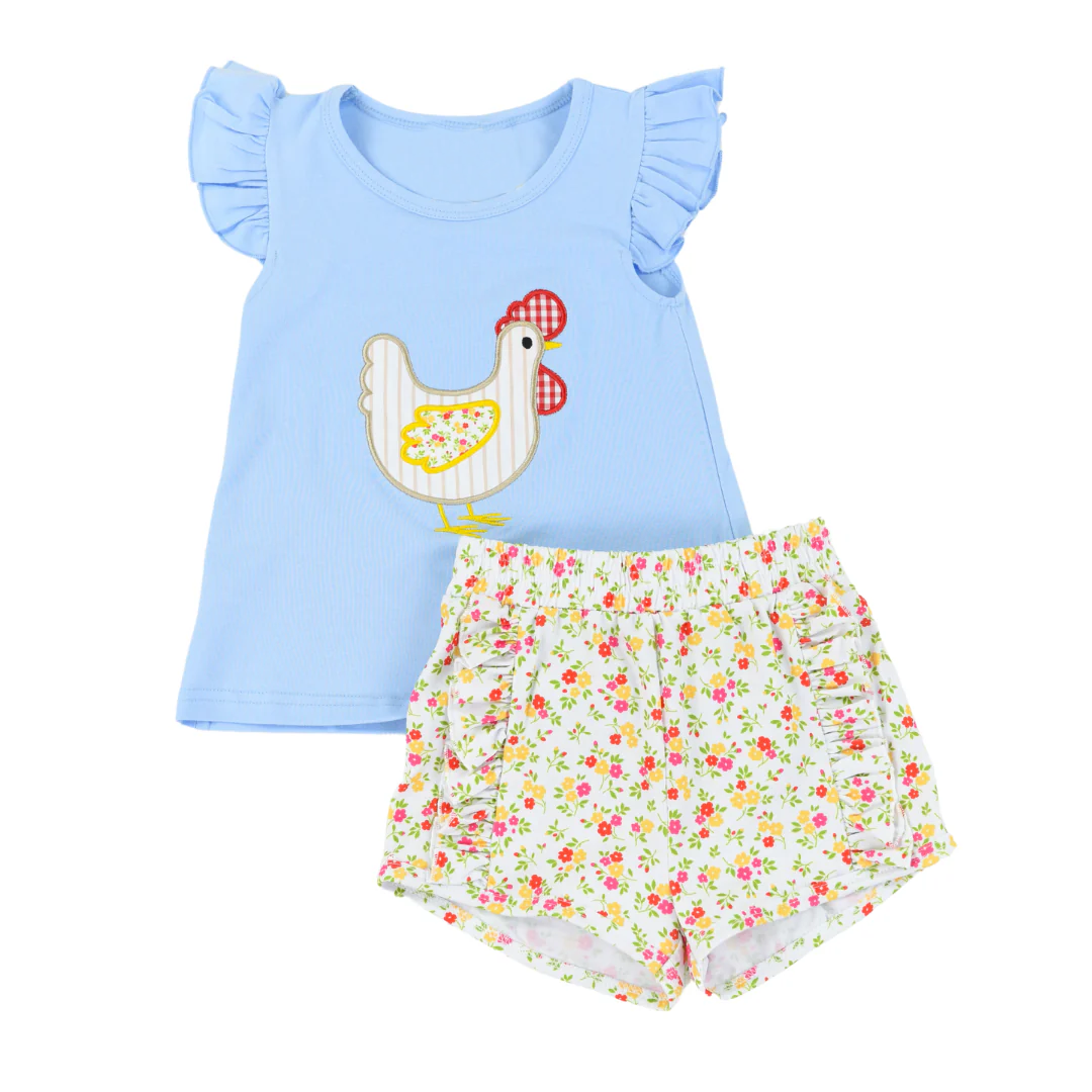 Flutter sleeves chicken top floral shorts girls clothes