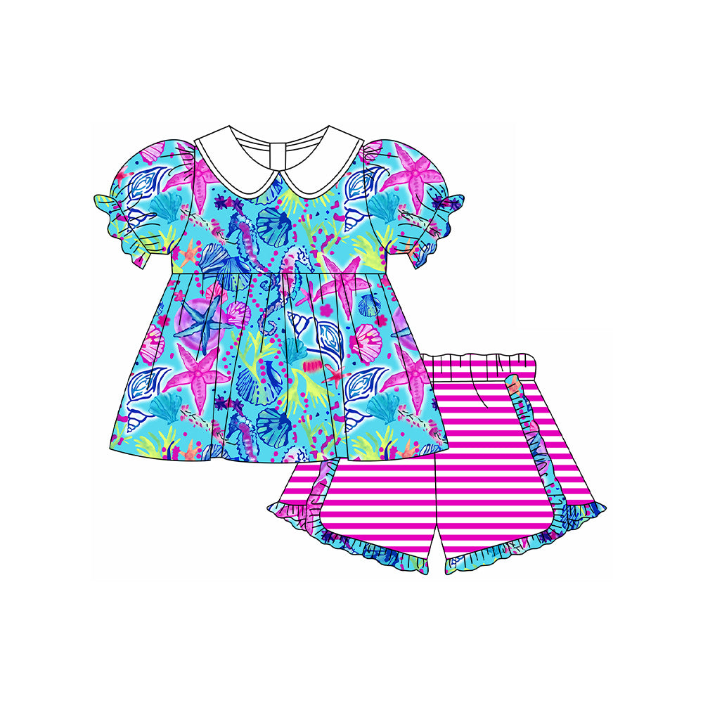 Short sleeves starfish seahorse tunic shorts girls clothes