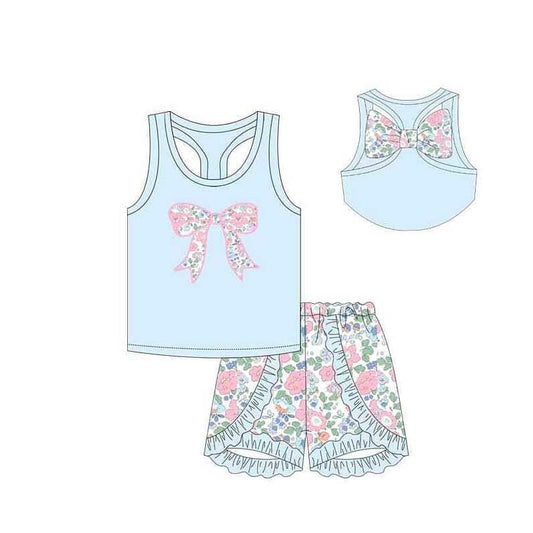 Light blue bow top floral shorts girls clothing