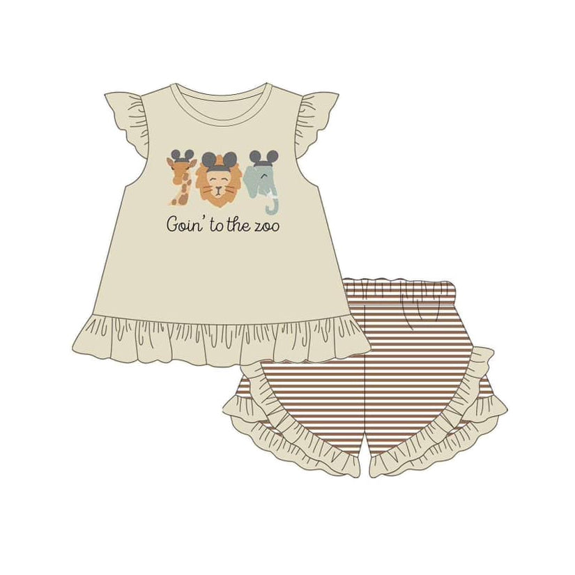 Zoo giraffe elephant top stripe shorts girls clothes