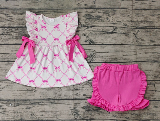 Hot pink bow tunic ruffle shorts girls summer clothes