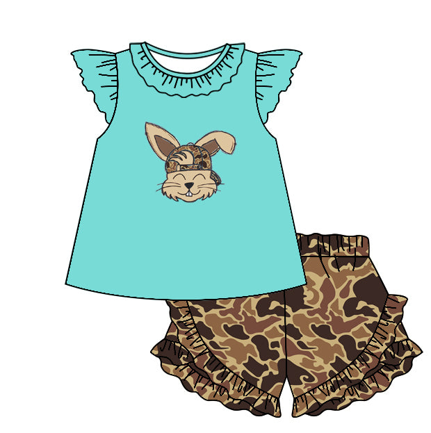 Flutter sleeves camo bunny top shorts girls Easter clothes