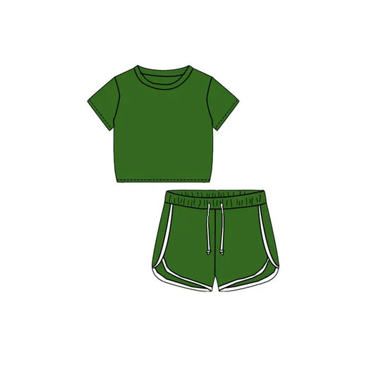 Green short sleeves top shorts kids girls summer outfits