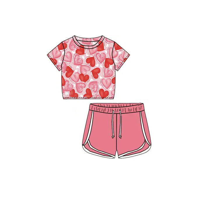 Short sleeves heart top pink shorts kids girls outfits