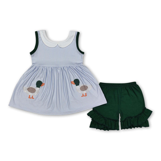Sleeveless stripe duck tunic ruffle shorts girls clothes